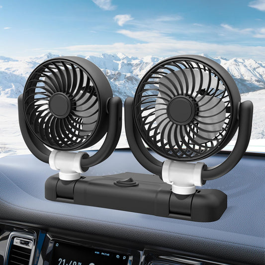 360° Adjustable 3-Head Car Fan, USB/12V/24V, 2-Speed, Silent for Car, Home & Office